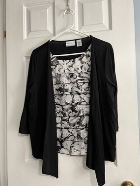 Alfred Dunner Black Cardigan with Black & White Floral Shell